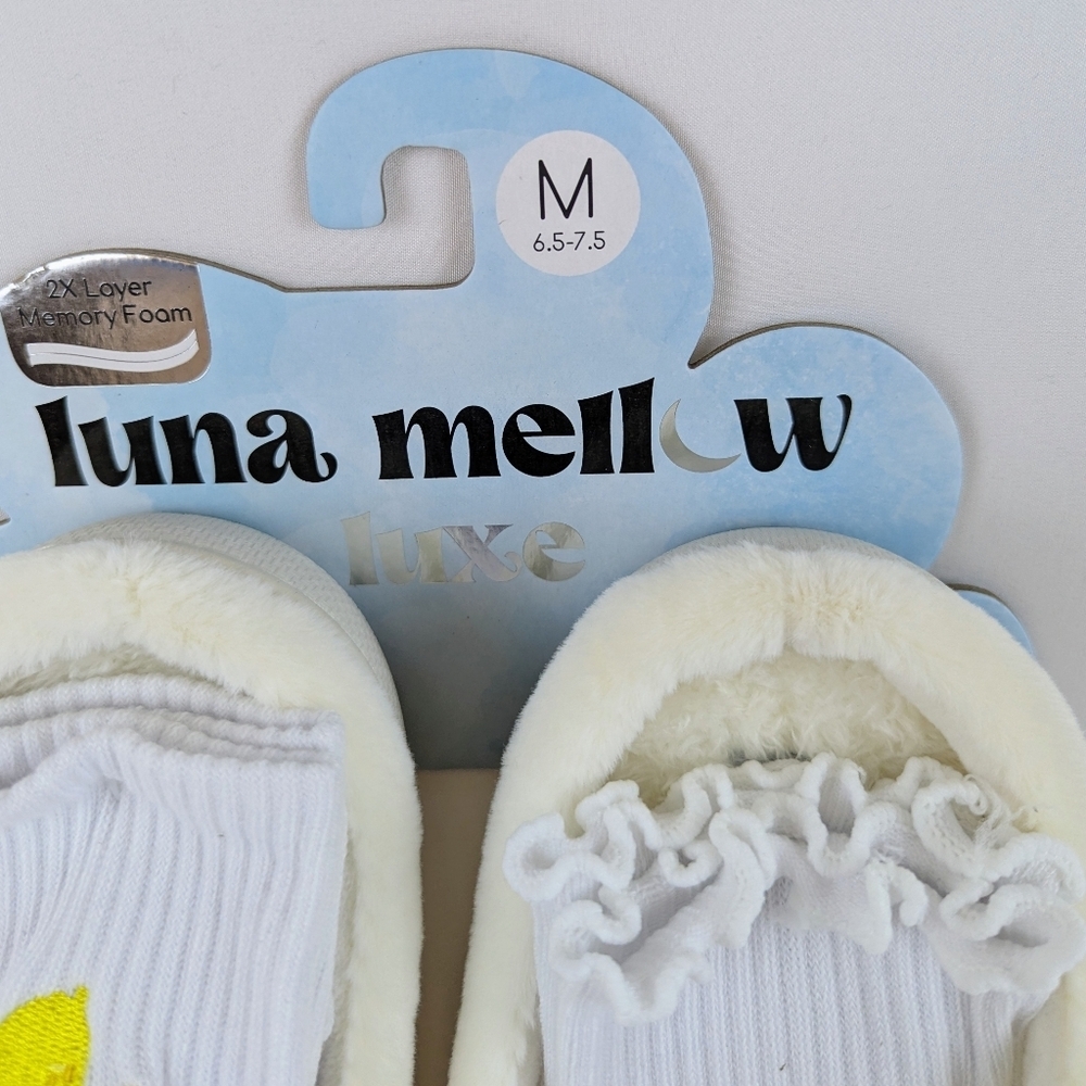 Slippers Lemon Drop Martini Embroidery Faux Fur Slip On Ivory M (6.5-7.5) NWT - Picture 10 of 13